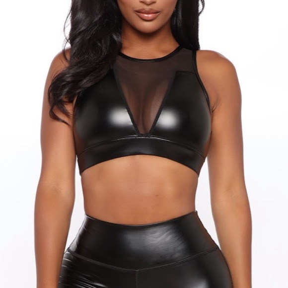LA Society Other - Faux Leather and Mesh Sports Bra